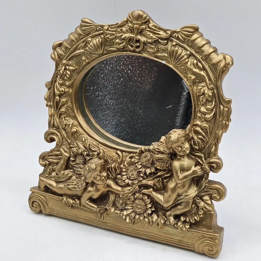 Ornate Gold Cherub Mirror Baroque Resin Frame
